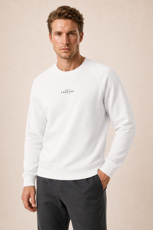 Forever Yeni Sezon Erkek Regular Fit Pamuklu Sweatshirt Beyaz