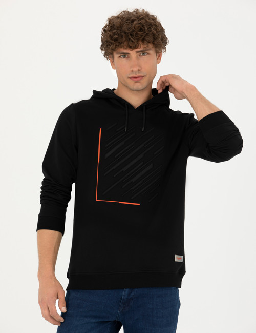 Siyah Regular Fit Kapüşonlu Sweatshirt 50272825-VR046