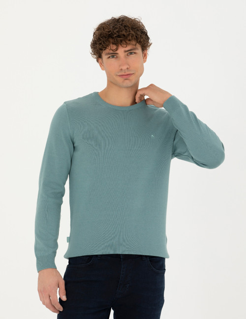 Koyu Mint Slim Fit Bisiklet Yaka Basic Triko Kazak 50270179-VR152