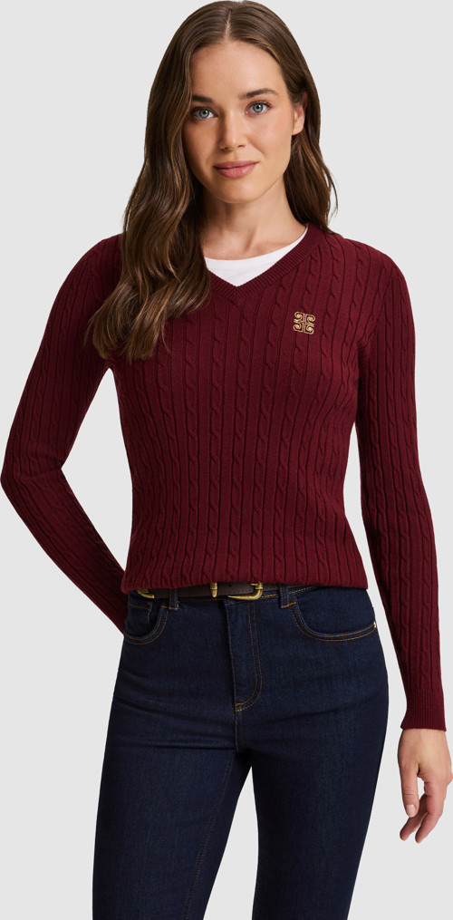 Bordo Slim Fit V Yaka Kazak 50331474-VR014