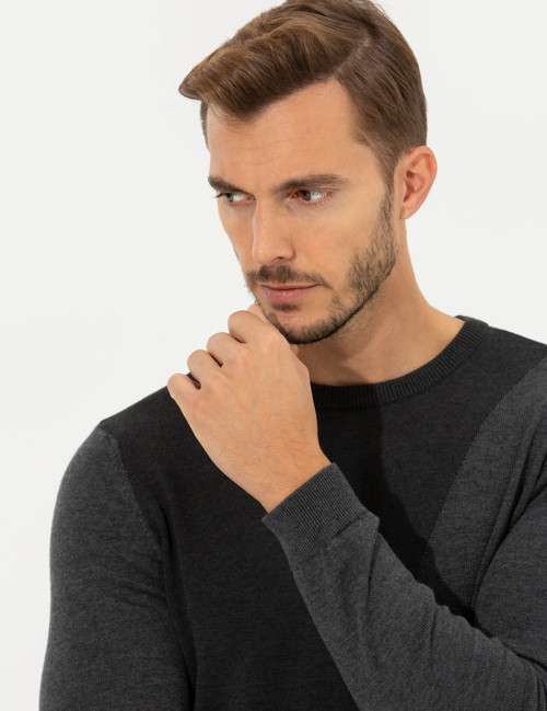 Gri Melanj Slim Fit Bisiklet Yaka Triko Kazak 50261154-VR086
