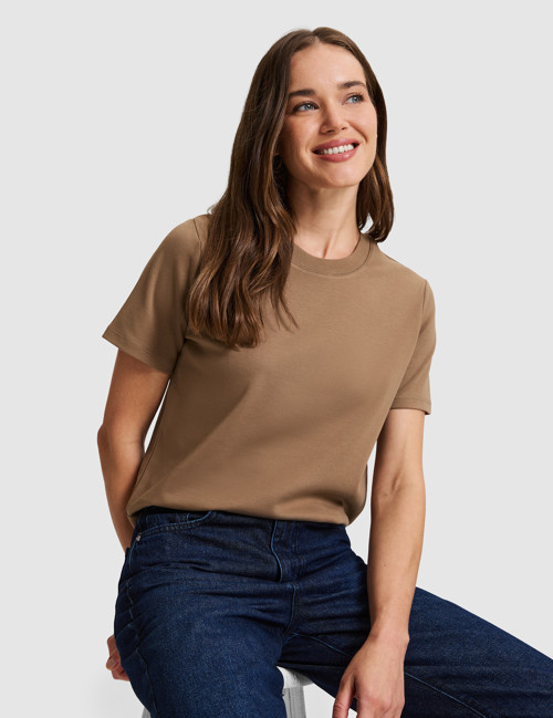 Kahverengi Regular Fit Bisiklet Yaka Basic Tişört 50331306-VR271