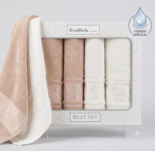 Best Hamam Seti, Banyo Havlu Takımı-Camellia Bej Krem