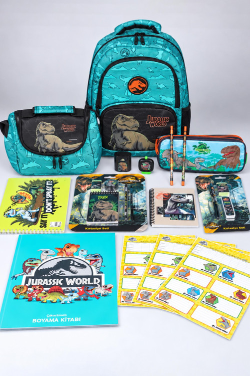 x Dekomus "T-Rex Force Collection" Jurassıc World Lisanslı Okul,Beslenme ve Kalem Çantası Kırtasiye Seti