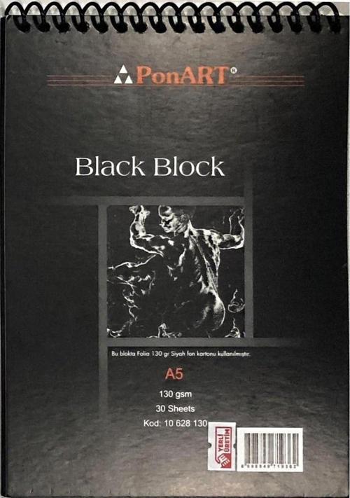 Black Blok Spiralli Siyah Defter 130 gr. 30 Sayfa A5