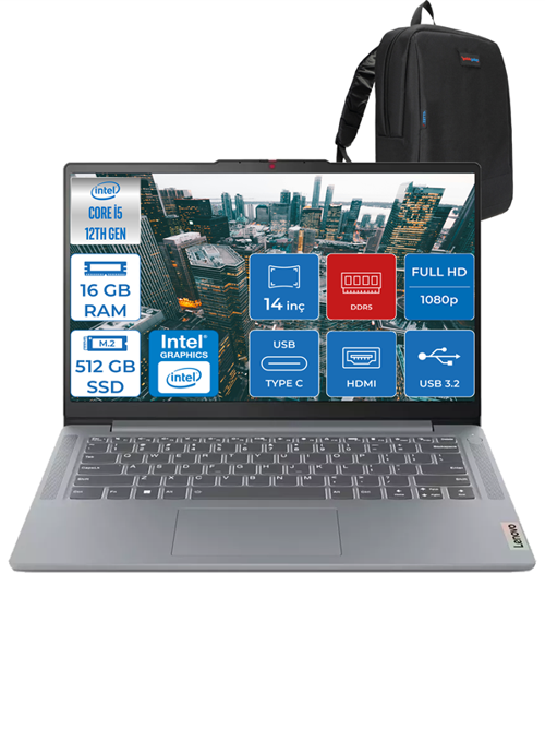 Ideapad 3 Slim Intel Core I5 12450H 16GB 1tb SSD Intel® UHD Graphics IPS 300NITS Windows 11 Pro 14" Fhd Taşınabilir Bilgisayar IS83EQ0065TRP02 + Zettaçanta