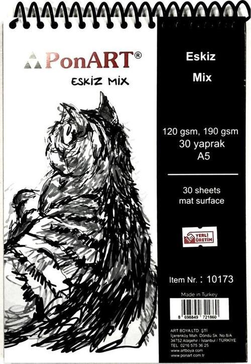 Eskiz Mix Blok Spiralli 120-190 gr. 30 Sayfa A5