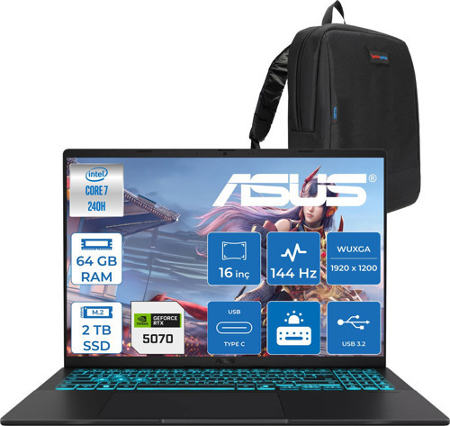 V16 Intel Core 7 240H 64GB Ddr5 2tb SSD Windows 11 Pro 8GB/RTX5070/GDDR7 16" Wuxga 144hz 300NITS Oyun Bilgisayarı RP039WP29 + Zetta Çanta