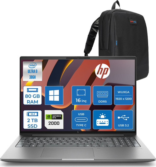 Zbook x G2I Ws Intel Core Ultra9 386H Aı 80GB Ddr5 2tb SSD 8GB/RTXPRO2000 Blackwell 16 Inç Wuxga (1920 x 1200) IPS 400NIT %100SGRB WIN11PRO Taşınabilir Mobil Iş Istasyonu WSDN6B3EAP29+ZETTAÇANTA