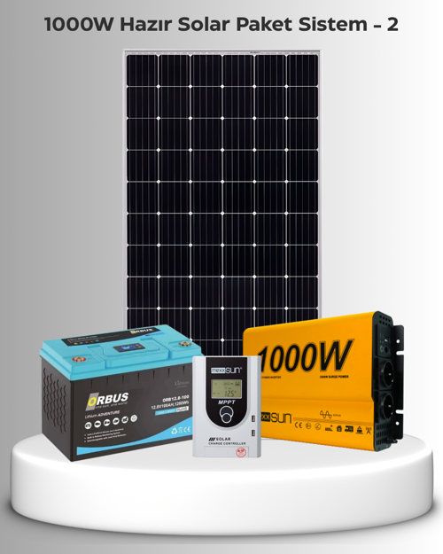 1000W Lityum Akülü Hazır Solar Sistem (Kolay Kurulum - Montaj Ekipmanları Dahil)