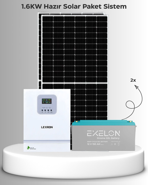 1.6kW Hazır Solar Sistem (Kolay Kurulum - Montaj Ekipmanları Dahil)