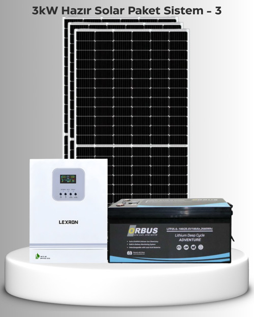 3kW Lityum Akülü Hazır Solar Sistem (Kolay Kurulum - Montaj Ekipmanları Dahil)