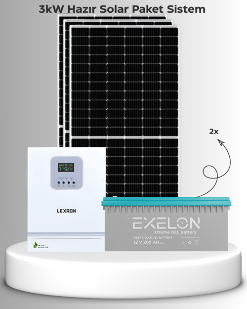 3kW Hazır Solar Sistem (Kolay Kurulum - Montaj Ekipmanları Dahil)