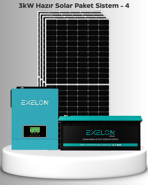 3kW Lityum Akülü Hazır Solar Sistem (Kolay Kurulum - Montaj Ekipmanları Dahil)