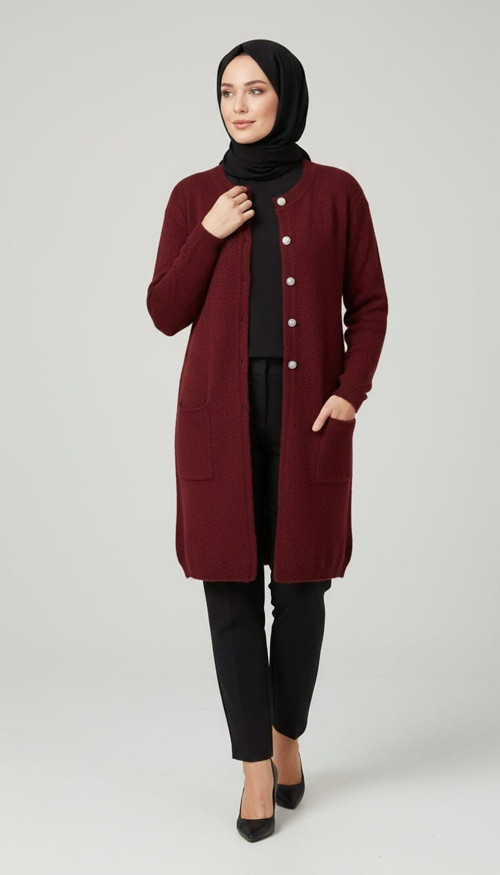 KADIN ORTA YAŞ VE ÜZERİ DÜĞMELİ CEPLİ ANGORA HIRKA