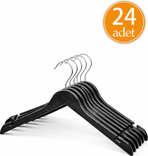 Premium Kalite 24'Lü Plastik Elbise Askısı - Siyah