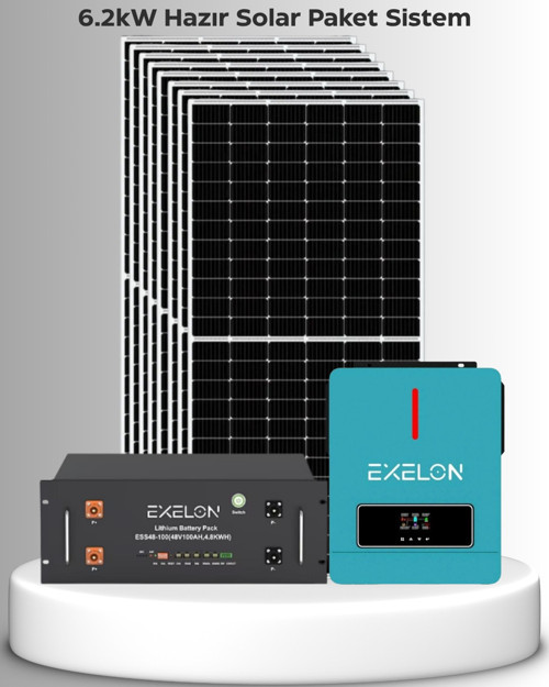 6.2kW Lityum Akülü Hazır Solar Sistem (Kolay Kurulum - Montaj Ekipmanları Dahil)