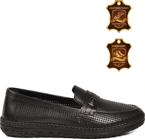 Siyah Geniş Kalıp Hakiki Deri Hafızalı Rahat Taban Kadın Casual Ayakkabı Loafer Z142 Z