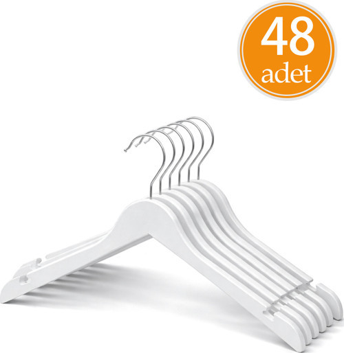 Premium Kalite 48'Lı Plastik Elbise Askısı - Beyaz