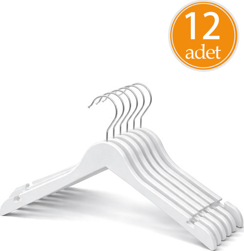 Premium Kalite 12'Lı Plastik Elbise Askısı - Beyaz