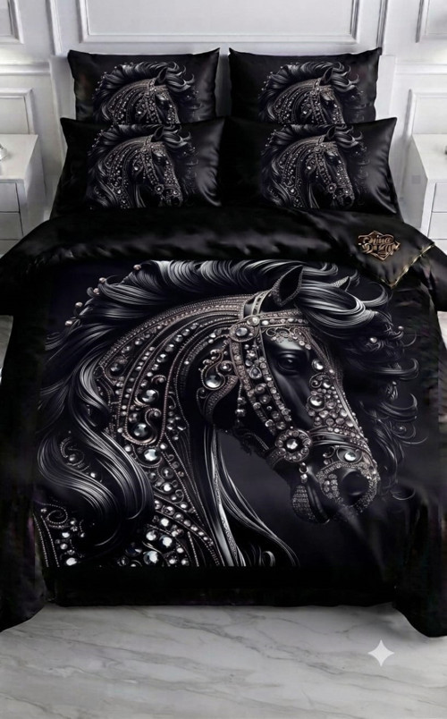Özel Tasarım Marka 240*260 Cm Çift Kişilik Nevresim Takımı Organik Pamuk Saten Luxury Ranforce Premium Kumaş King Deluxe Boy Uhd Canlı Baskı AT SİYAH SOLMAYA DAYANIKLI LEKE TUTMAZ