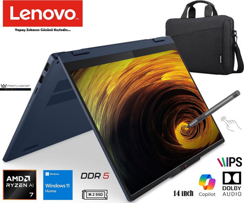 ıdeapad 5 2-In-1 Amd Ryzen Aı 7 350 (Yeni Nesil Yapay ZEKA)16GB 1tb SSD W11 Home 14" Taşınabilir Bilgisayar 83KT004STR P
