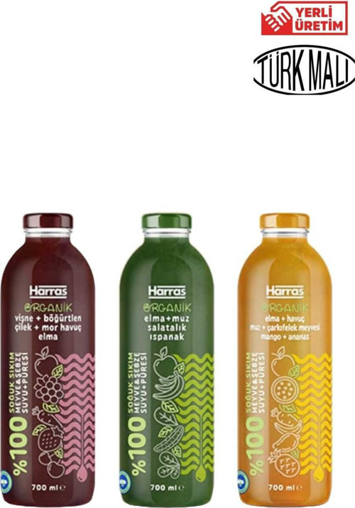 Organik Soğuk Sıkım Meyve Sebze Suyu Detoks Seti 700 Ml X 3 Adet | %100 Doğal Şeker İlavesiz Vegan
