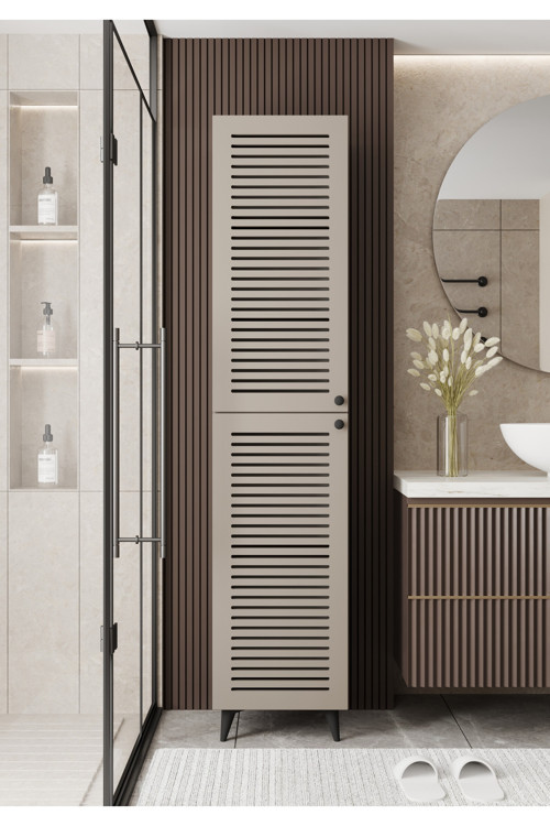 Lidya Panjur Kapaklı Kumtaşı Bej Çok Amaçlı Dolap - Banyo - Kiler - Mutfak Dolabı (100% Mdf)