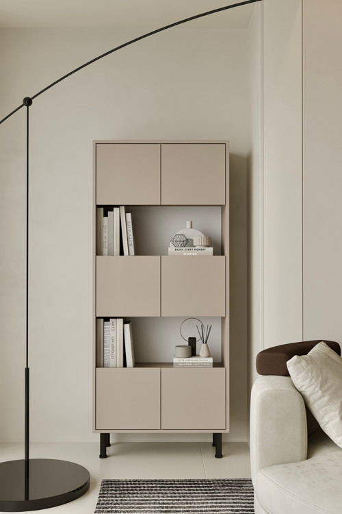 Hitit Kumtaşı Bej Kitaplık 175 Cm - Vitrin - Gümüşlük (100% Mdf) Metal Ayak