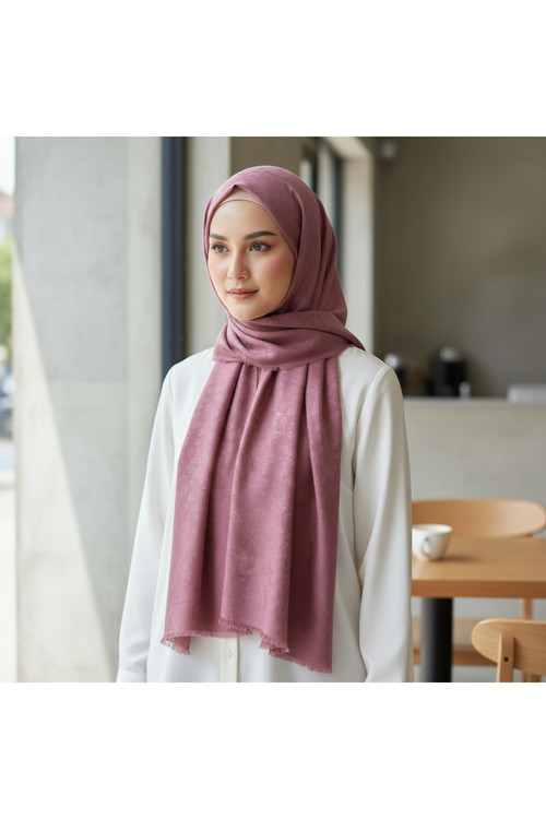 Jakarlı Çiçek Desenli Eşarp – Hafif, Kaymaz, Modern Tesettür Eşarp 100 x 100 cm