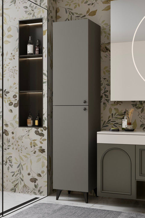 Ramses Düz Kapaklı Gri Çok Amaçlı Dolap - Banyo - Kiler Dolabı (100% Mdf)