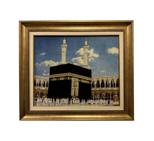 İran El Dokuması Kabe Temalı Tablo Halı 65x79 cm
