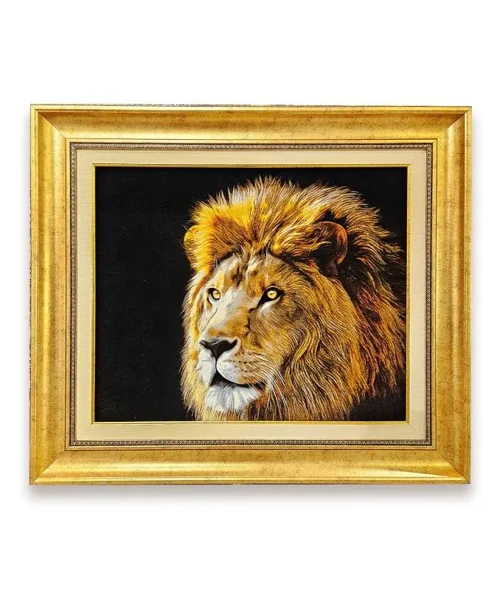 İran El Dokuması Aslan Figürlü Tablo Halı 66x86cm