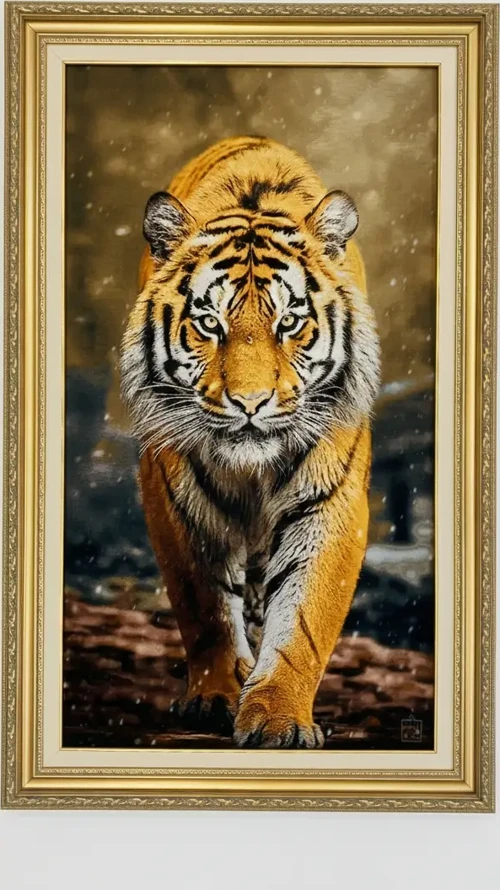 İran El Dokuma Tablo Halı 76x136 cm - Savaşçı Kaplan