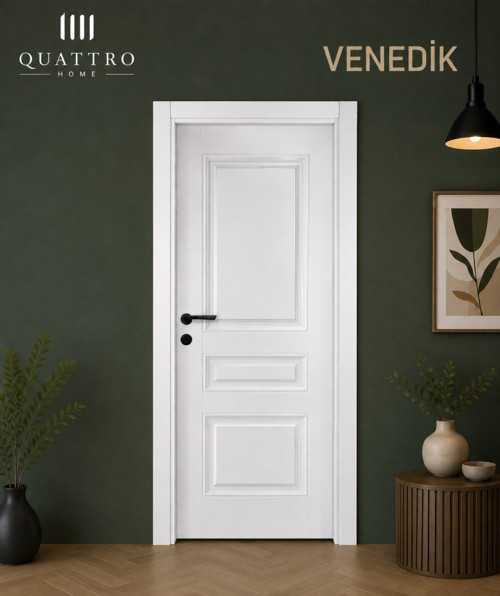 Venedik Melamin İç Oda Kapısı Beyaz – Siyah Kollu, 19 cm Kasa, 202 x 86 cm