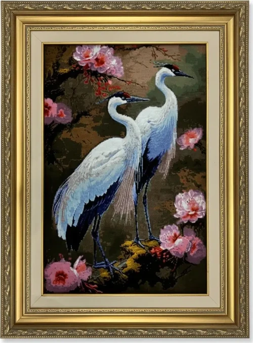 İran El Dokuma Tablo Halı 49x72 cm - Turna Kuşları