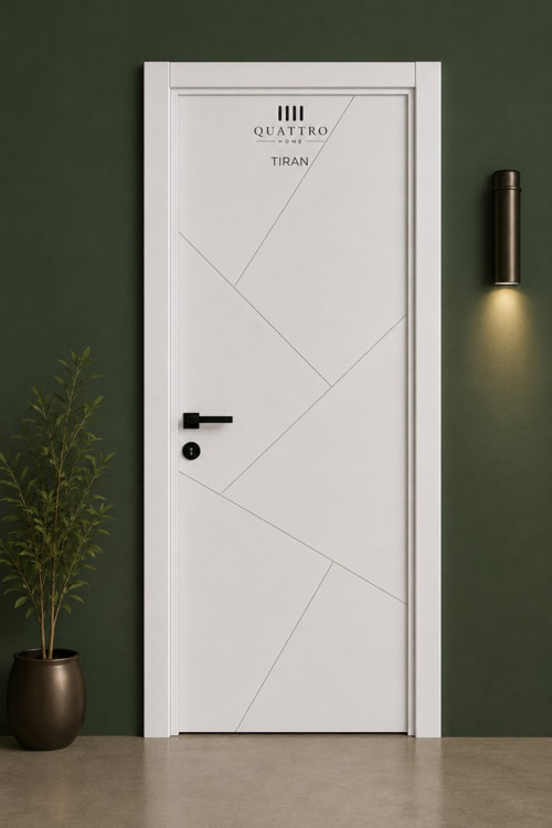 Tiran Melamin İç Oda Kapısı Kırık Beyaz – Siyah Kollu, 19 cm Kasa, 202 x 86 cm