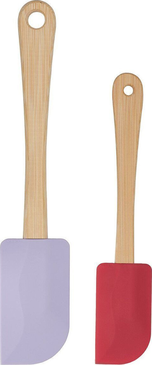 Tabberas İkili Bambu Saplı, Silikon Spatula Kırmızı Lila , 20 Ve 25 Cm