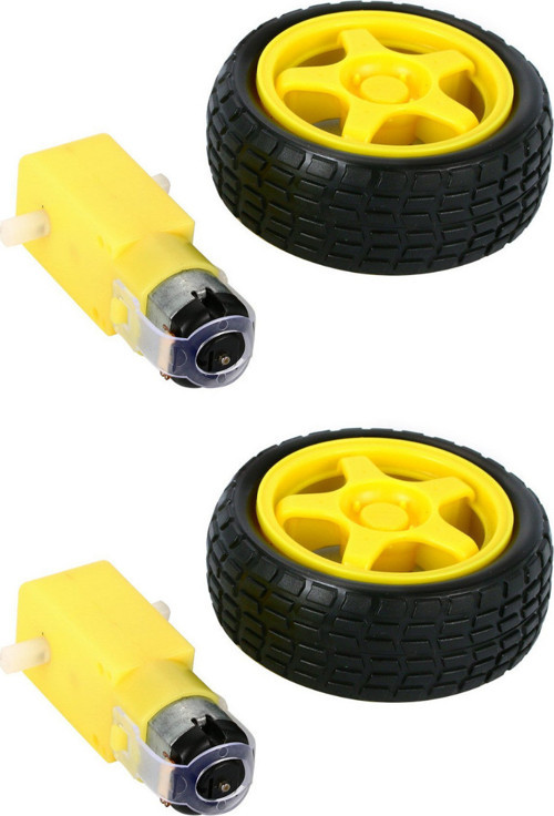 3-6V Redüktörlü Arduino Uyumlu DC Sarı Motor ve Tekerlek - 2'li Set