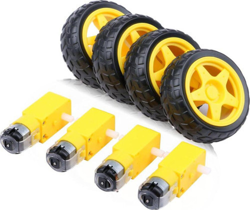 3-6V Redüktürlü Arduino Uyumlu DC Sarı Motor ve Tekerlek Seti - 4 Adet Motor+Teker