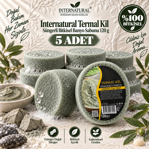 Internatural Termal Kil Süngerli Bitkisel Banyo Sabunu 5'li Paket (5 x 120 g)