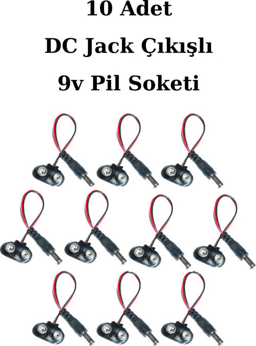 DC Jack Çıkışlı 9v Pil Soketi - Arduino Uyumlu 10 Adet
