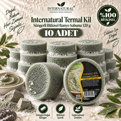 Internatural Termal Kil Süngerli Bitkisel Banyo Sabunu 10'lu Paket (10 x 120 g)
