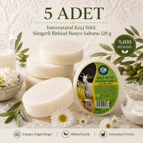 Internatural Keçi Sütü Süngerli Bitkisel Sabun 5'li Paket (5 x 120 g)