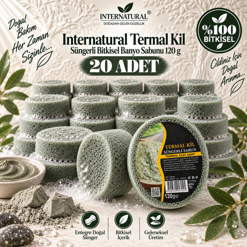 Internatural Termal Kil Süngerli Bitkisel Banyo Sabunu 20'li Paket (20 x 120 g)