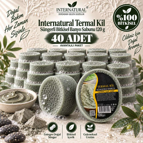 Internatural Termal Kil Süngerli Bitkisel Banyo Sabunu 40'lı Paket (40 x 120 g)