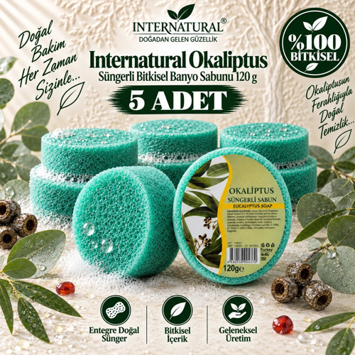 Internatural Okaliptus Süngerli Bitkisel Banyo Sabunu 5'li Paket (5 x 120 g)