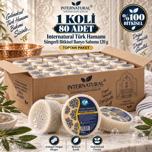 Internatural Türk Hamamı Süngerli Bitkisel Banyo Sabunu 80'li Koli (80 x 120 g)