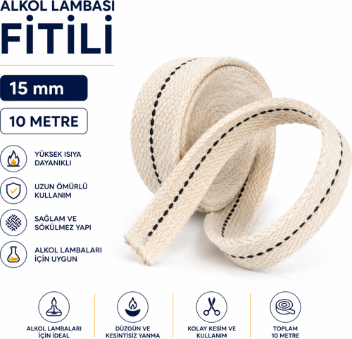 Alkol Lambası Fitili 15 mm - 10 Metre -