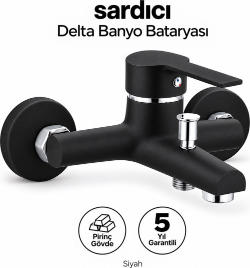 Delta Siyah Pirinç Banyo Bataryası Dirsek Rozet Dahil 5 Yıl Garantili